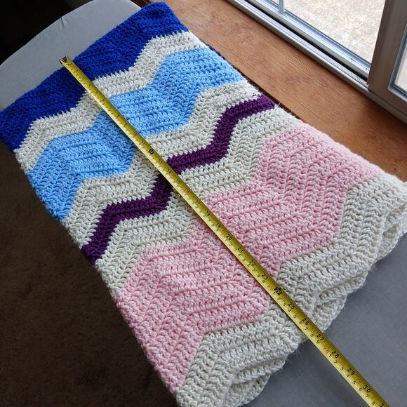 Handmade Small Crochet Afghan Throw  ~105" x 60" / 8.5 ft x 5 ft baby blanket - Picture 4 of 5